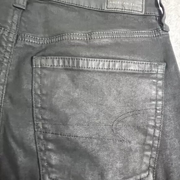 American Eagle Coated Jeans Pants Women's 4 High Rise Straight Black - Picture 5 of 9